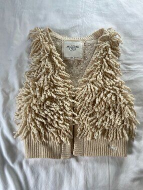 Abercrombie & Fitch Y2K Cream Shaggy Knit Fringe Wool Cashmere Blend Vest